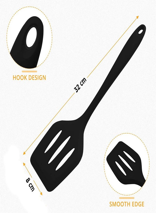 Baskety Silicone Turner Slotted Spatula Non-Stick Flexible Rubber Kitchen Utensil for Fish, Eggs, Pancakes (Black) - Image 2